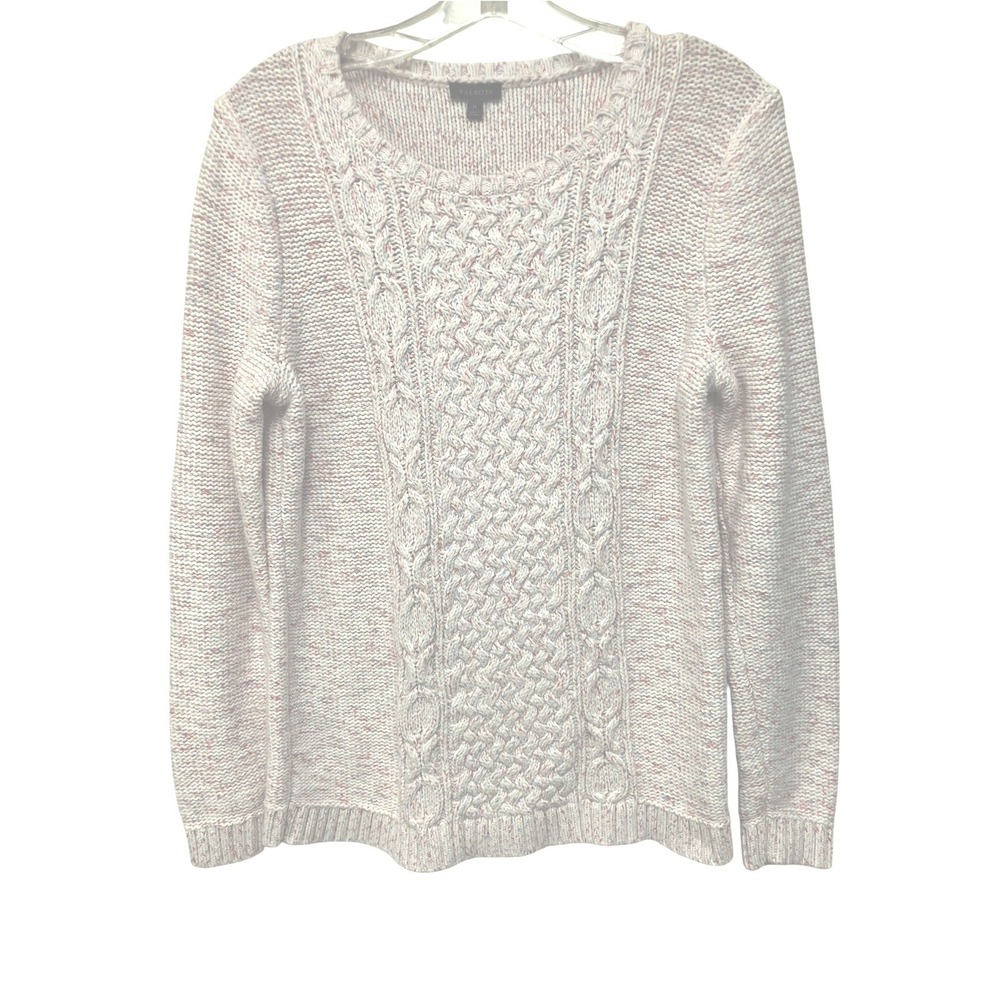 Talbots Women's Cable Knit Sweater Speckled Natural Fiber Cotton Size Medium